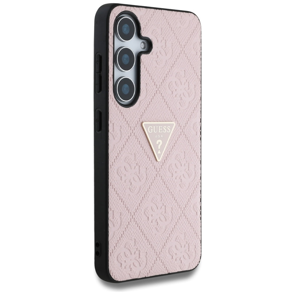 Husa pentru Samsung Galaxy S25 S931, Guess, Grained Hot Stamp 4G Triangle, Roz