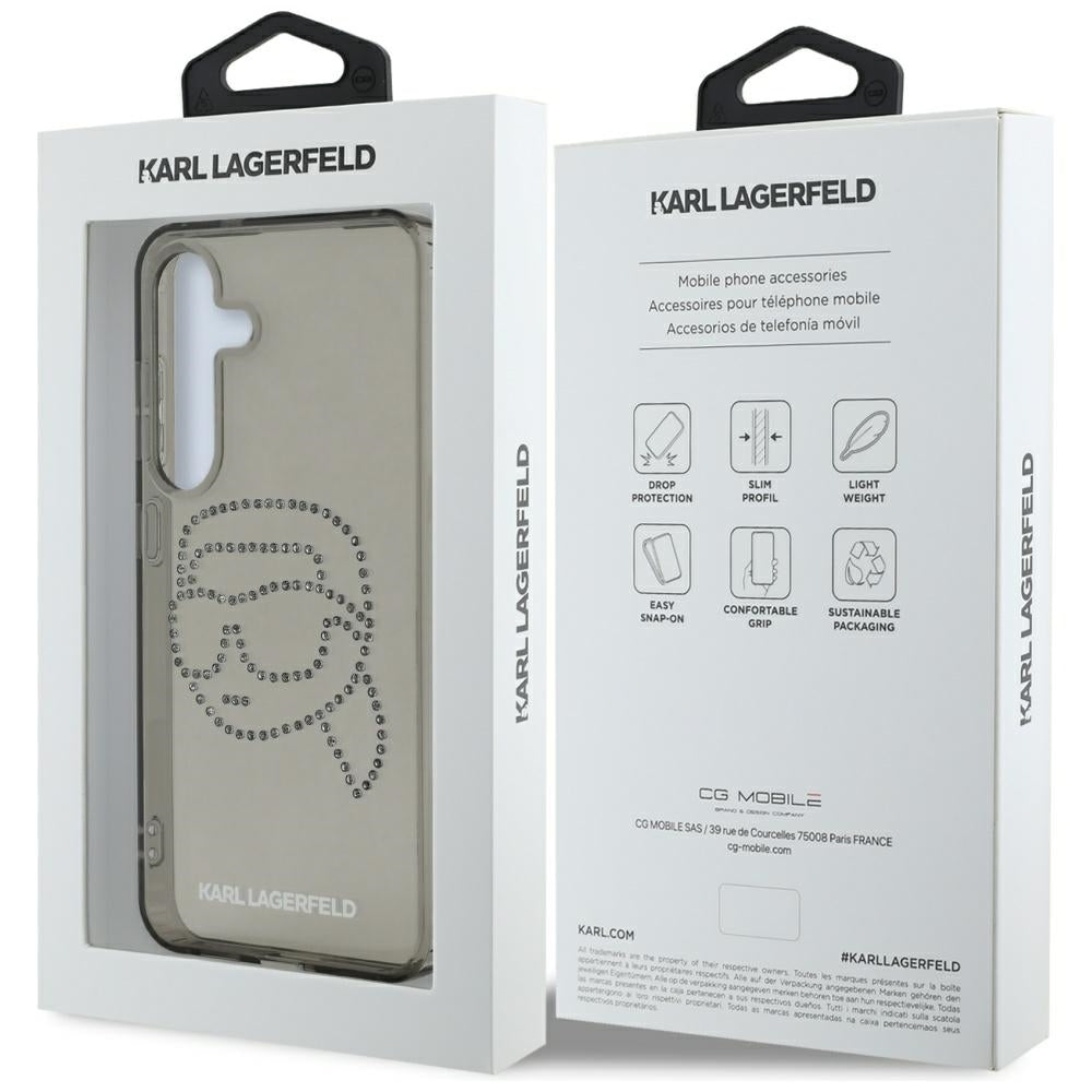 Husa pentru Samsung Galaxy S25 S931, Karl Lagerfeld, IML Rhinestones Karl's Head, Neagra