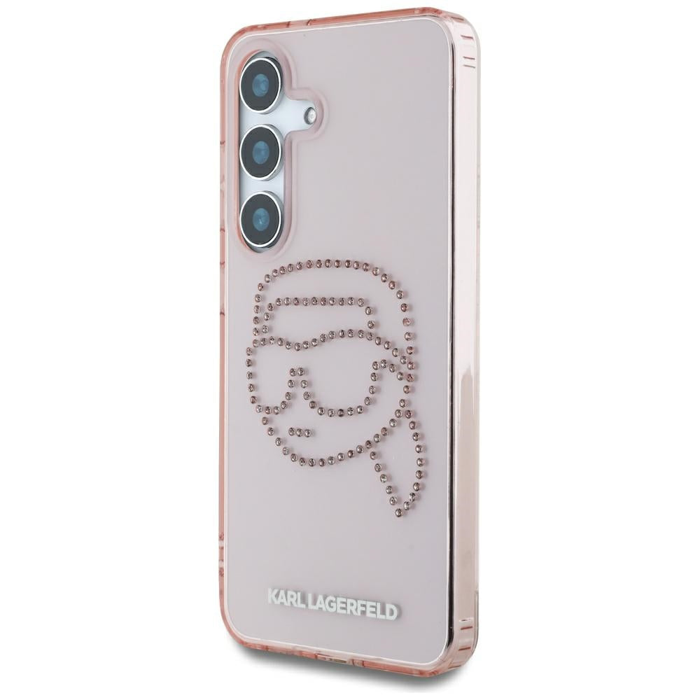 Husa pentru Samsung Galaxy S25 S931, Karl Lagerfeld, IML Rhinestones Karl's Head, Roz