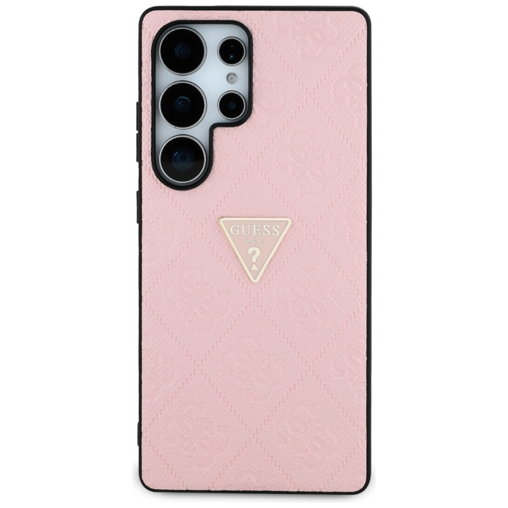 Husa pentru Samsung Galaxy S25 Ultra S938, Guess, Grained Hot Stamp 4G Triangle, Roz
