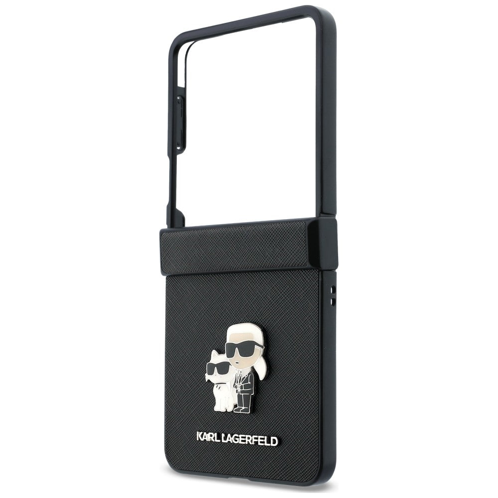 Husa pentru Samsung Galaxy Z Flip8 F776, Karl Lagerfeld, Saffiano Karl & Choupette Metal Pin, Neagra