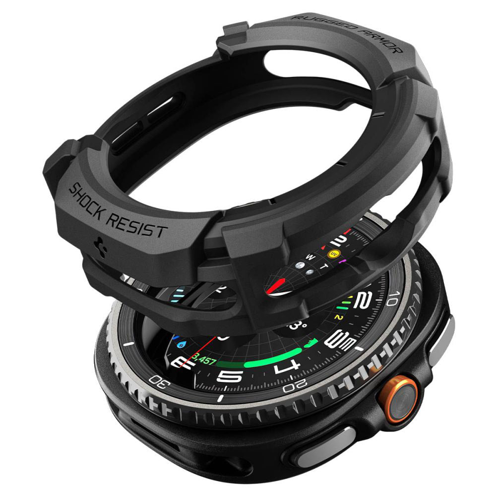 Husa Spigen Rugged Armor pentru Samsung Galaxy Watch8 Classic, Neagra Mata ACS10012