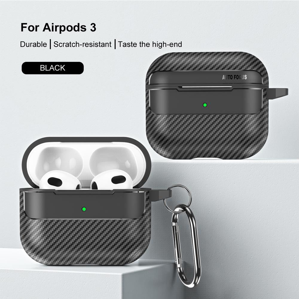 Husa Techsuit CarbonFiber pentru Apple AirPods 3, Neagra