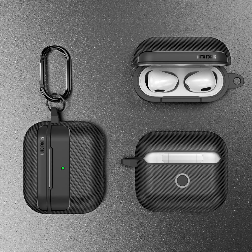 Husa Techsuit CarbonFiber pentru Apple AirPods 3, Neagra