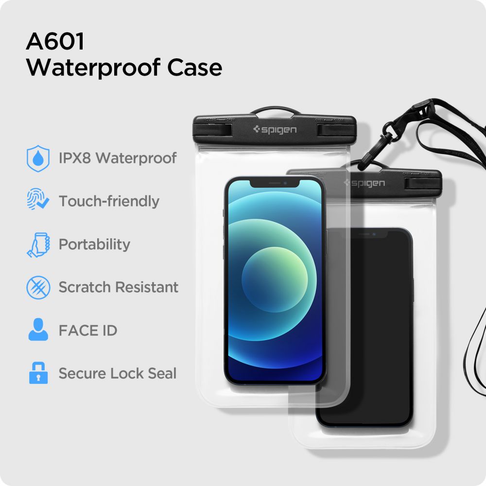Husa Universala Waterproof pentru Telefon max. 3.5inch - 7inch, Spigen, A601, Set 2 buati, Transparenta AMP03098