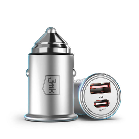 Incarcator Auto 3MK Hyper, 45W, 3A, 1 x USB-A - 1 x USB-C, Argintiu