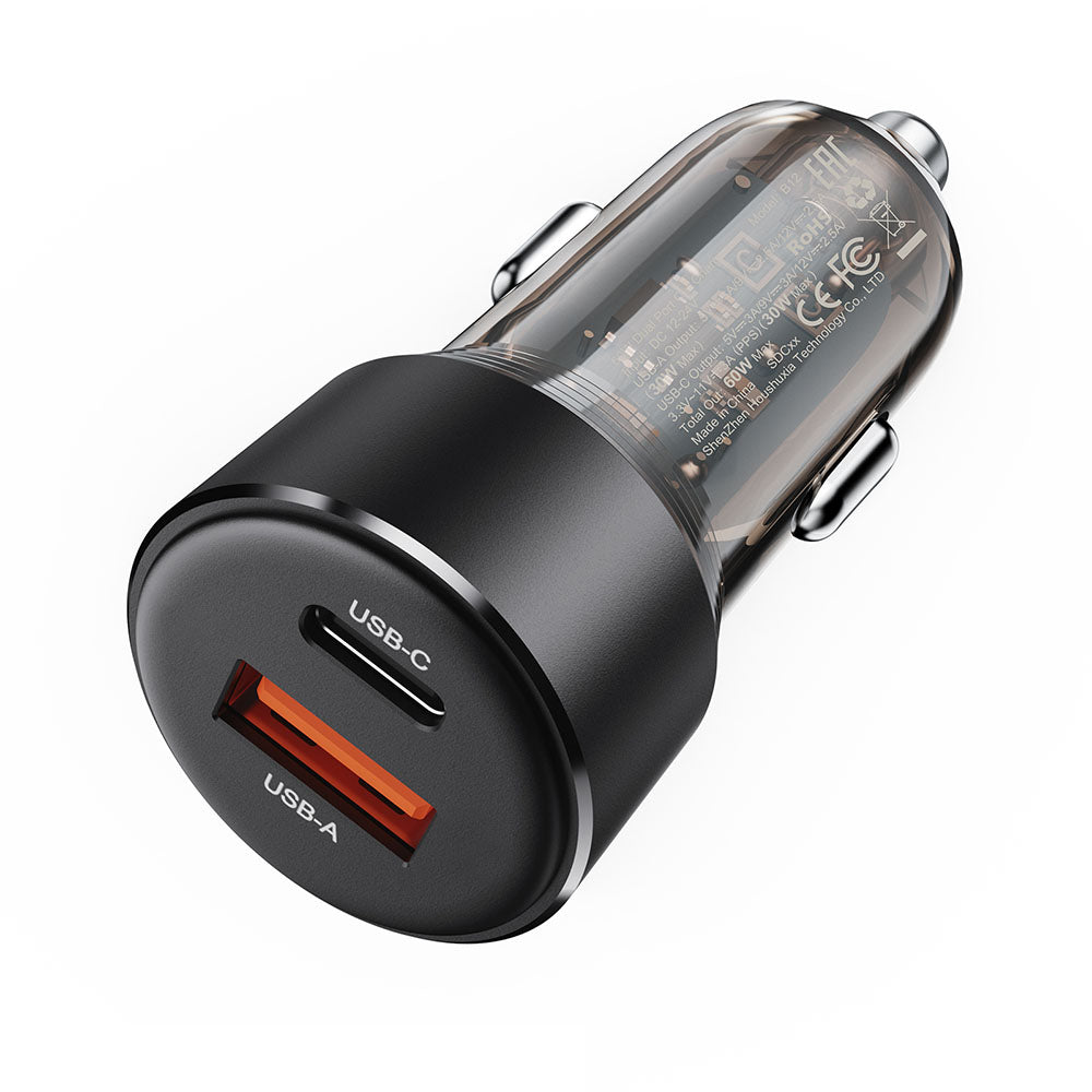 Incarcator Auto Acefast B12, 60W, 3A, 1 x USB-A - 1 x USB-C, Negru