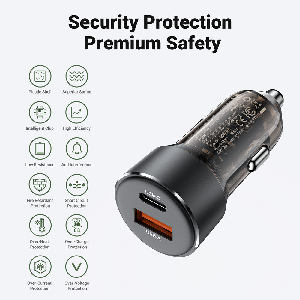 Incarcator Auto Acefast B12, 60W, 3A, 1 x USB-A - 1 x USB-C, Negru