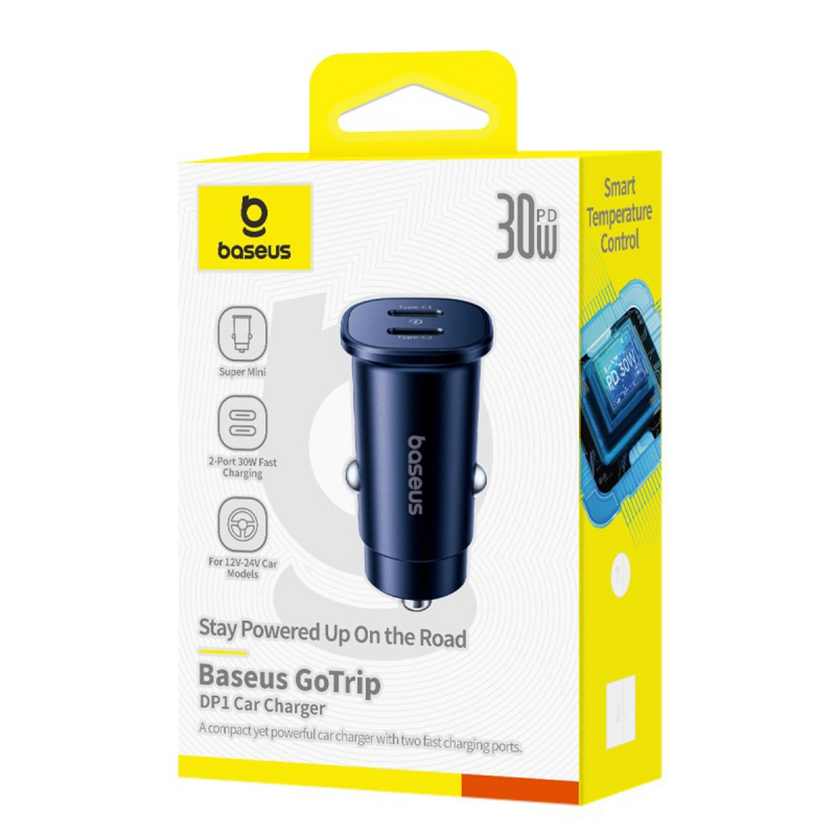 Incarcator Auto Baseus GoTrip, 30W, 3A, 2 x USB-C, Negru