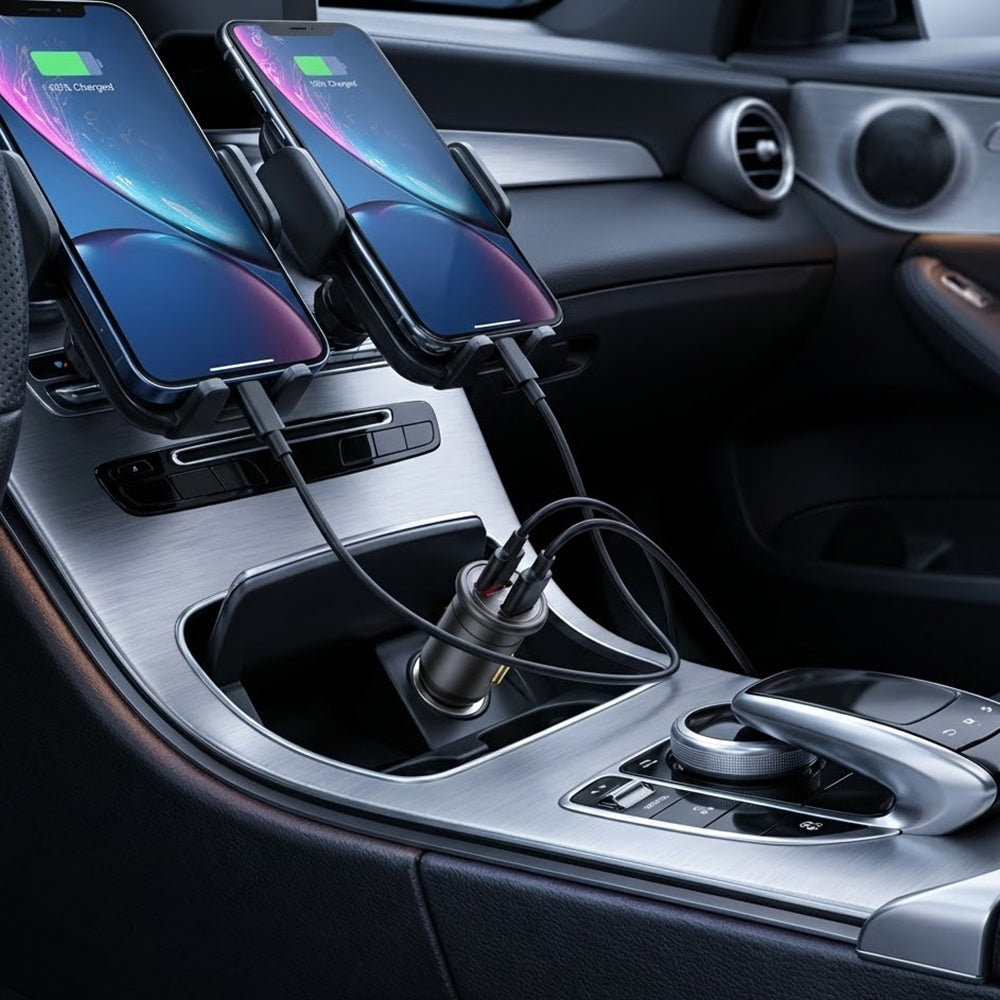 Incarcator Auto Blueo, 35W, 3A, 1 x USB-A - 1 x USB-C, Gri