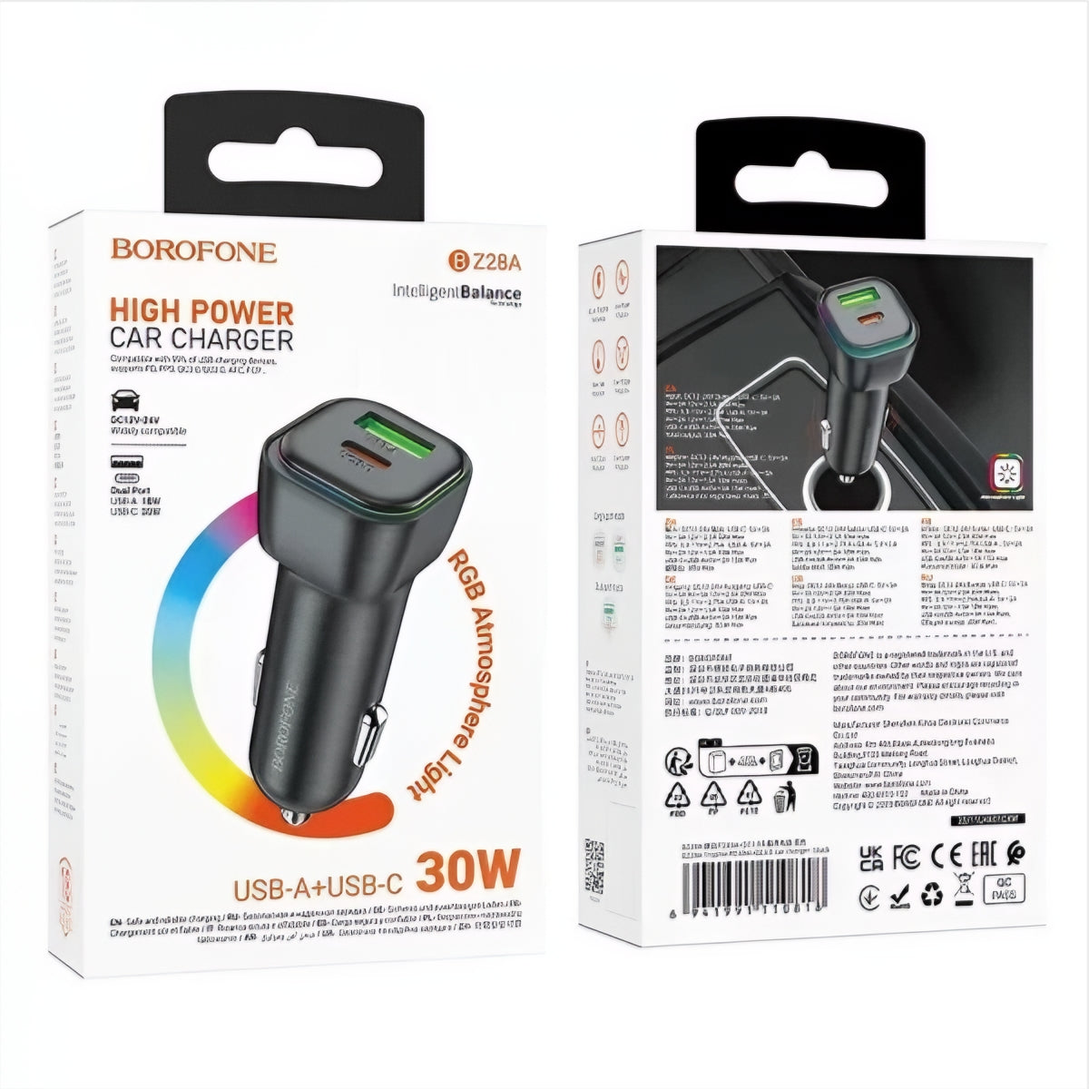 Incarcator Auto Borofone BZ28A Trophie, 30W, 3A, 1 x USB-A - 1 x USB-C, Negru