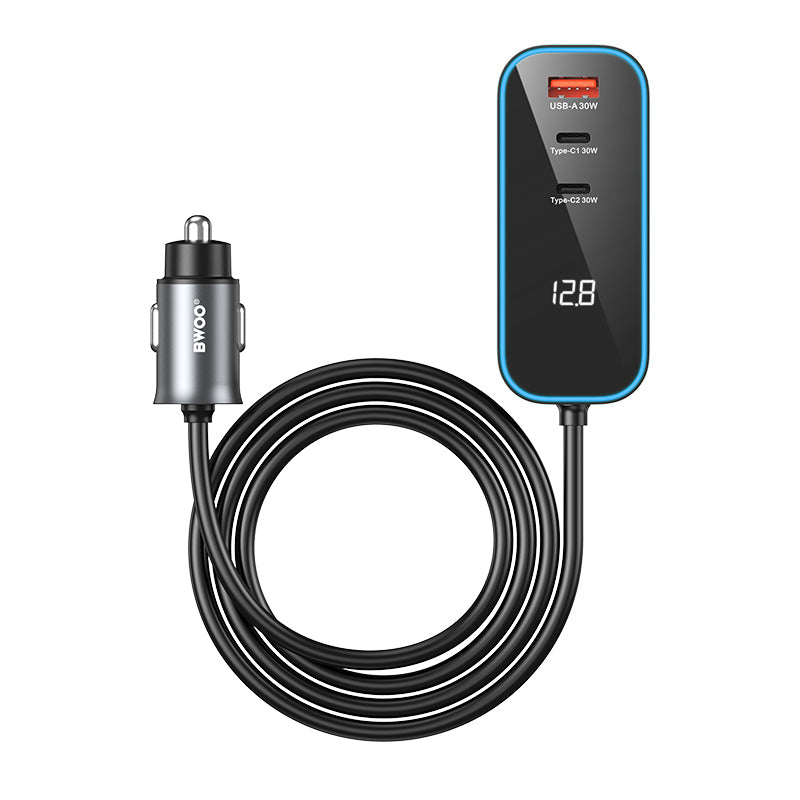 Incarcator Auto BWOO CC107 Display, 120W, 3A, 2 x USB-A - 2 x USB-C, Negru