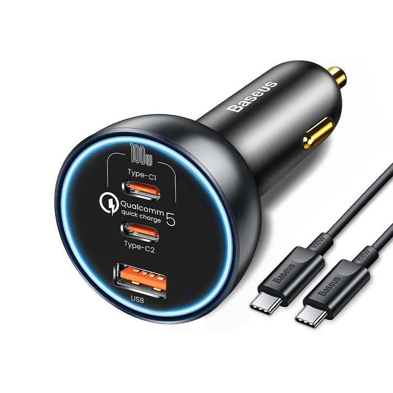 Incarcator Auto cu Cablu USB-C Baseus Qualcomm, 160W, 3A, 2 x USB-A, Gri TZCCZM-0G
