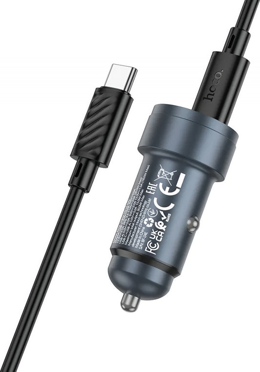 Incarcator Auto Cu Cablu USB-C HOCO Z57A, 30W, 3A, 1 x USB-A - 1 x USB-C, Gri