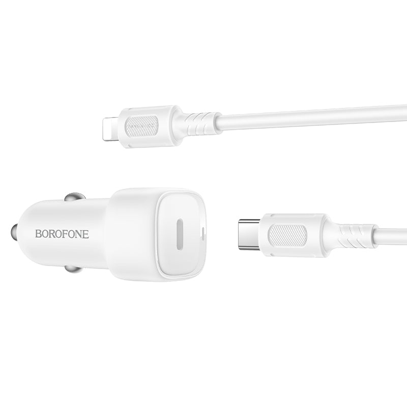 Incarcator Auto Cu Cablu Lightning Borofone BZ34B Cloud, 20W, 3A, 1 x USB-A - 1 x USB-C, Alb