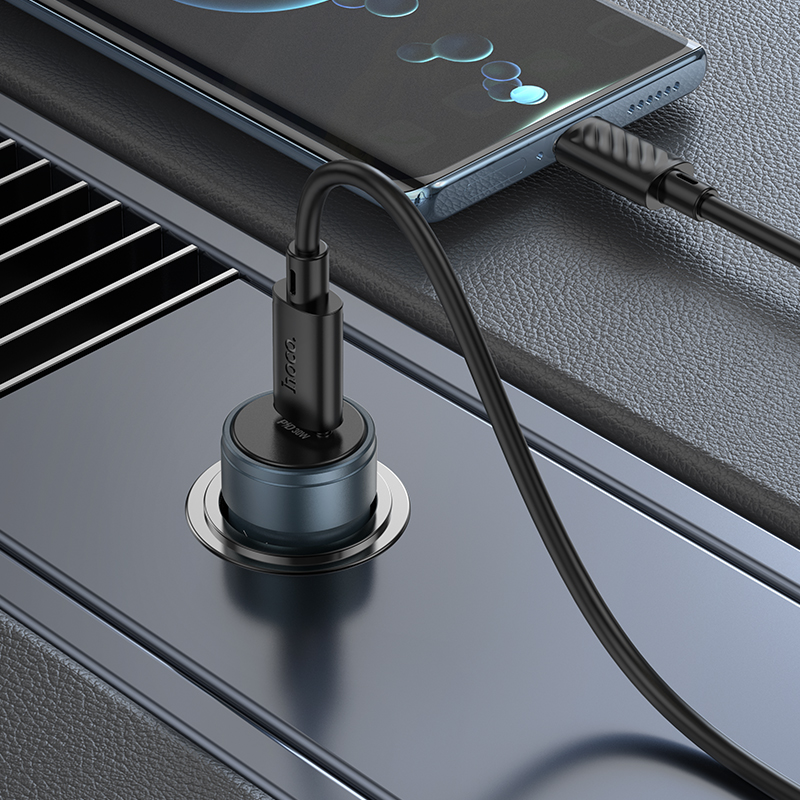 Incarcator Auto Cu Cablu USB-C HOCO Z57, 30W, 3A, 1 x USB-C, Gri