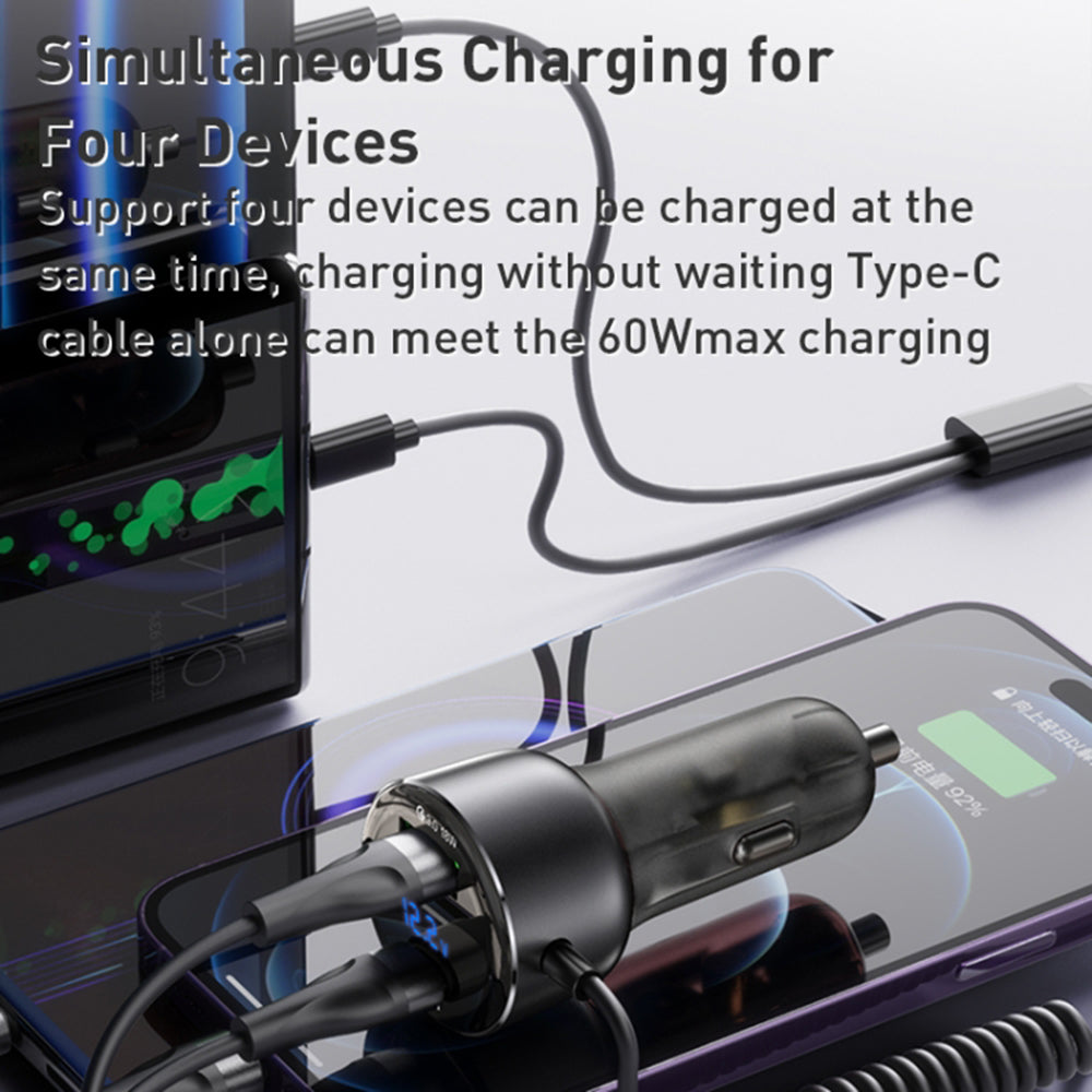 Incarcator Auto Cu Cablu USB-C / Lightning Yesido Y58 Display, 60W, 3A, 1 x USB-A - 1 x USB-C, Gri