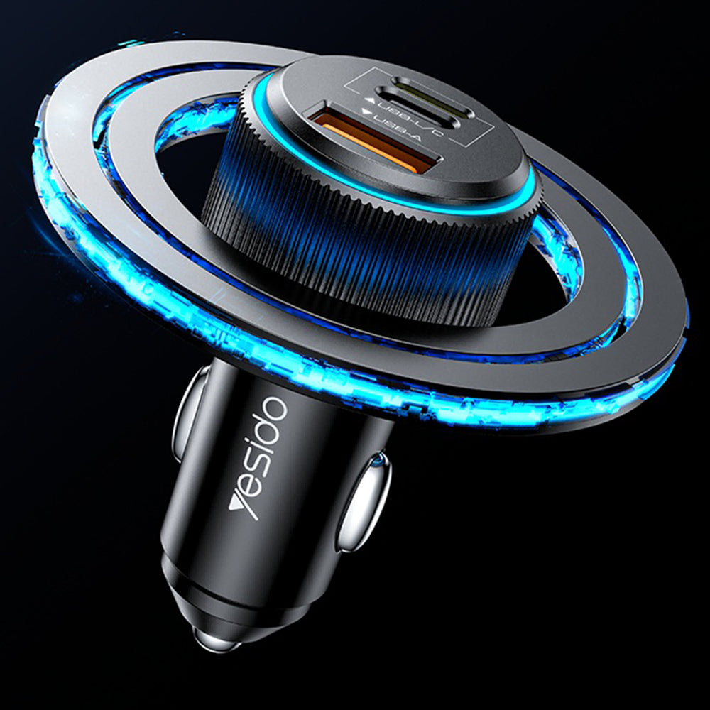 Incarcator Auto Cu Cablu Lightning Yesido Y60, 38W, 3A, 1 x USB-A - 2 x USB-C, Negru
