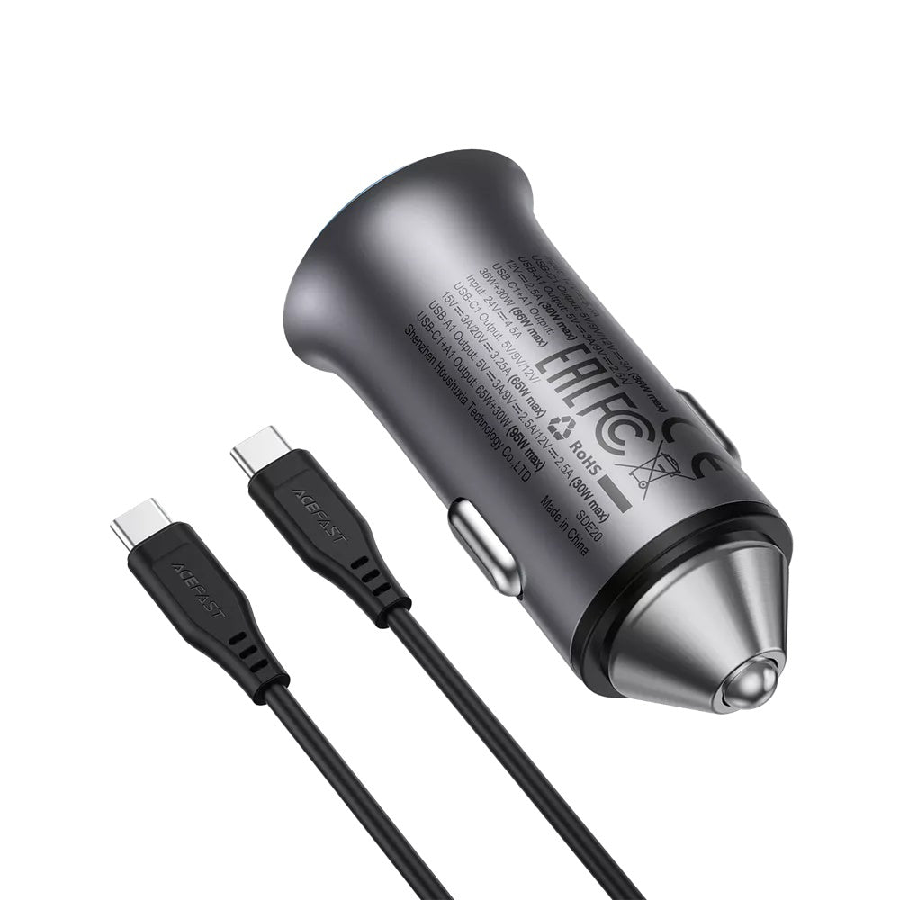 Incarcator Auto Cu Cablu USB-C Acefast B16, 95W, 3.25A, 1 x USB-A - 1 x USB-C, Gri