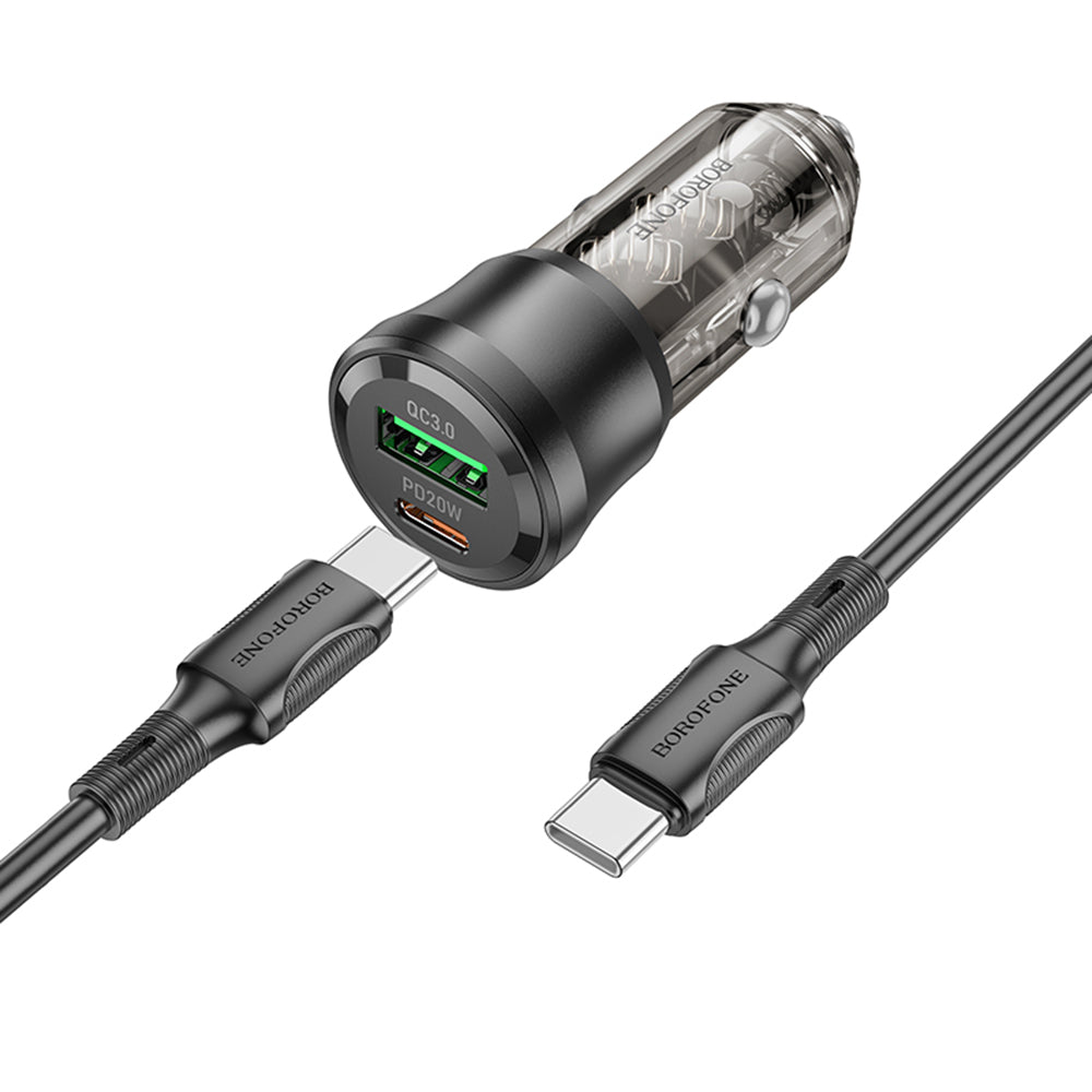 Incarcator Auto Cu Cablu USB-C Borofone BZ25 Journey, 38W, 3A, 1 x USB-A - 1 x USB-C, Negru