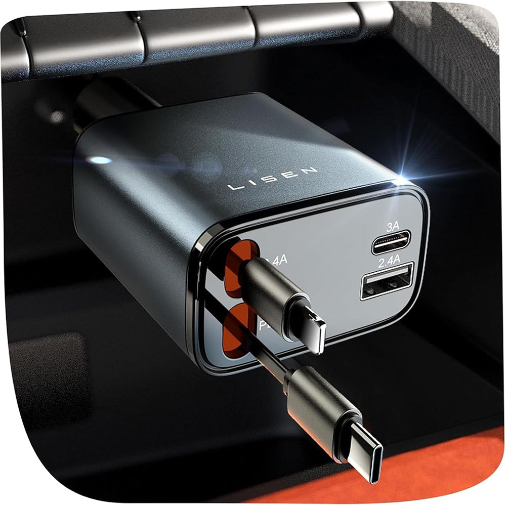 Incarcator Auto Cu Cablu USB-C / Lightning Lisen, 69W, 3A, 1 x USB-A - 1 x USB-C, Negru YL0224040031