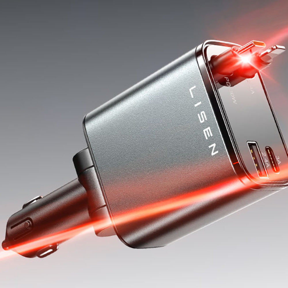 Incarcator Auto Cu Cablu USB-C / Lightning Lisen, 69W, 3A, 1 x USB-A - 1 x USB-C, Negru YL0224040031