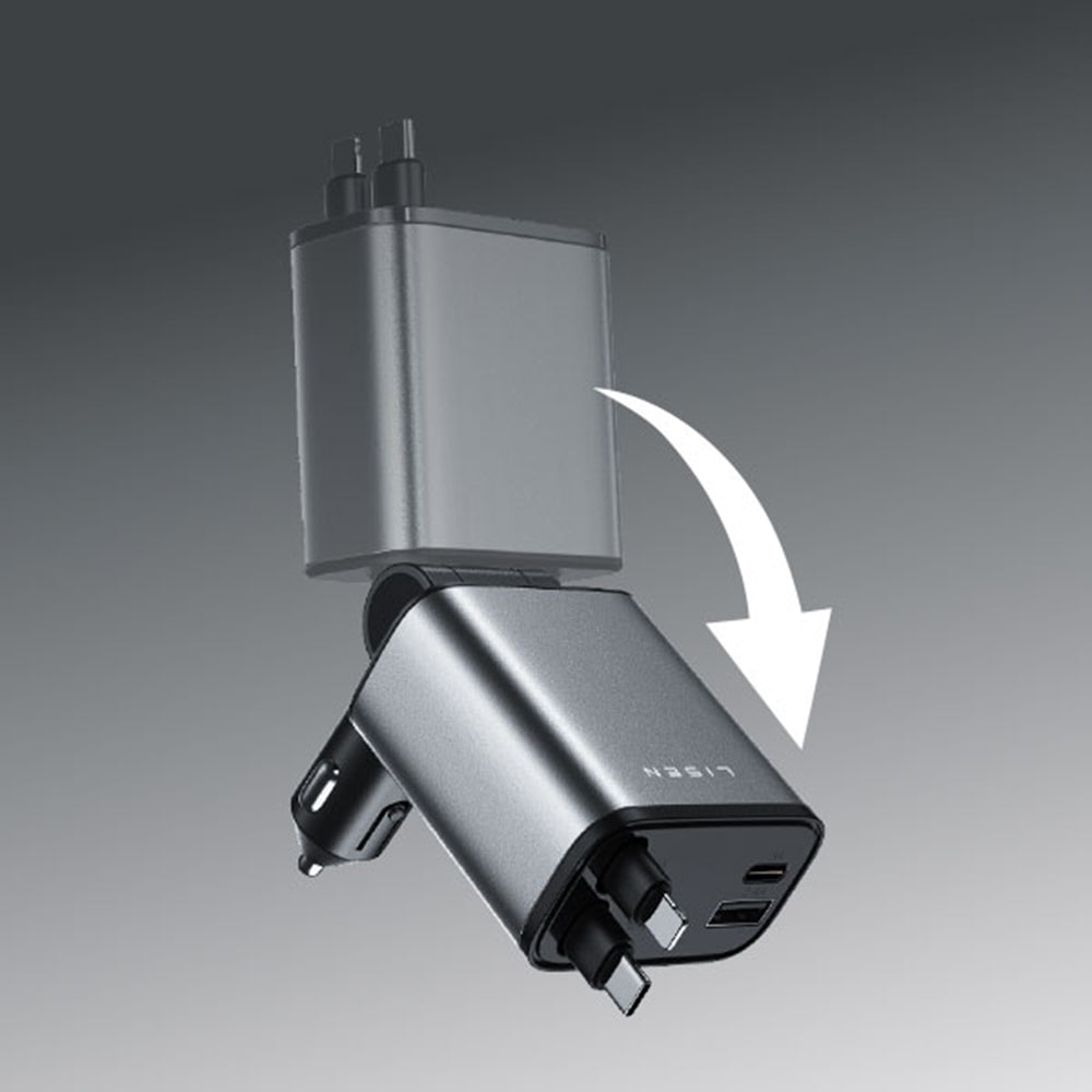 Incarcator Auto Cu Cablu USB-C / Lightning Lisen, 69W, 3A, 1 x USB-A - 1 x USB-C, Negru YL0224040031