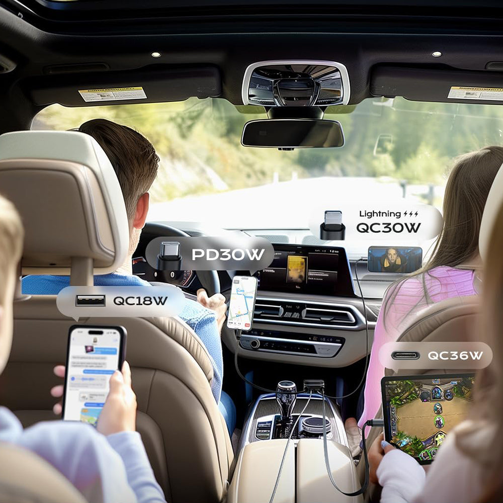 Incarcator Auto Cu Cablu USB-C / Lightning Lisen Display, 96W, 3A, 1 x USB-A - 1 x USB-C, Negru YL0224080017