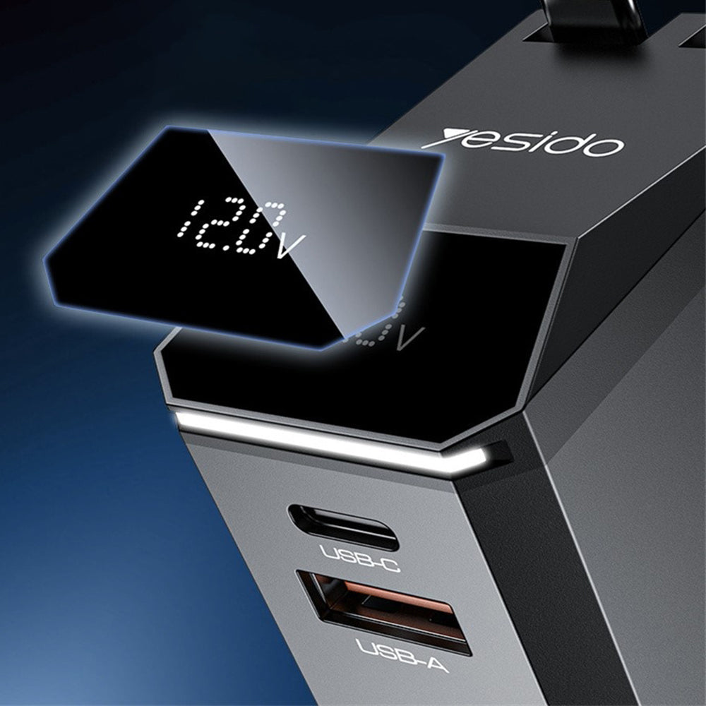 Incarcator Auto Cu Cablu USB-C / Lightning Yesido Y71 Display, 125W, 3A, 1 x USB-A - 1 x USB-C, Negru