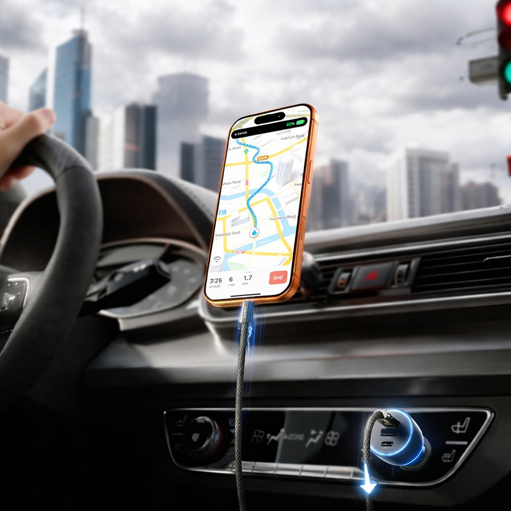 Incarcator Auto Cu Cablu USB-C Lisen, 170W, 5A, 1 x USB-A - 2 x USB-C, Negru YL0224010001