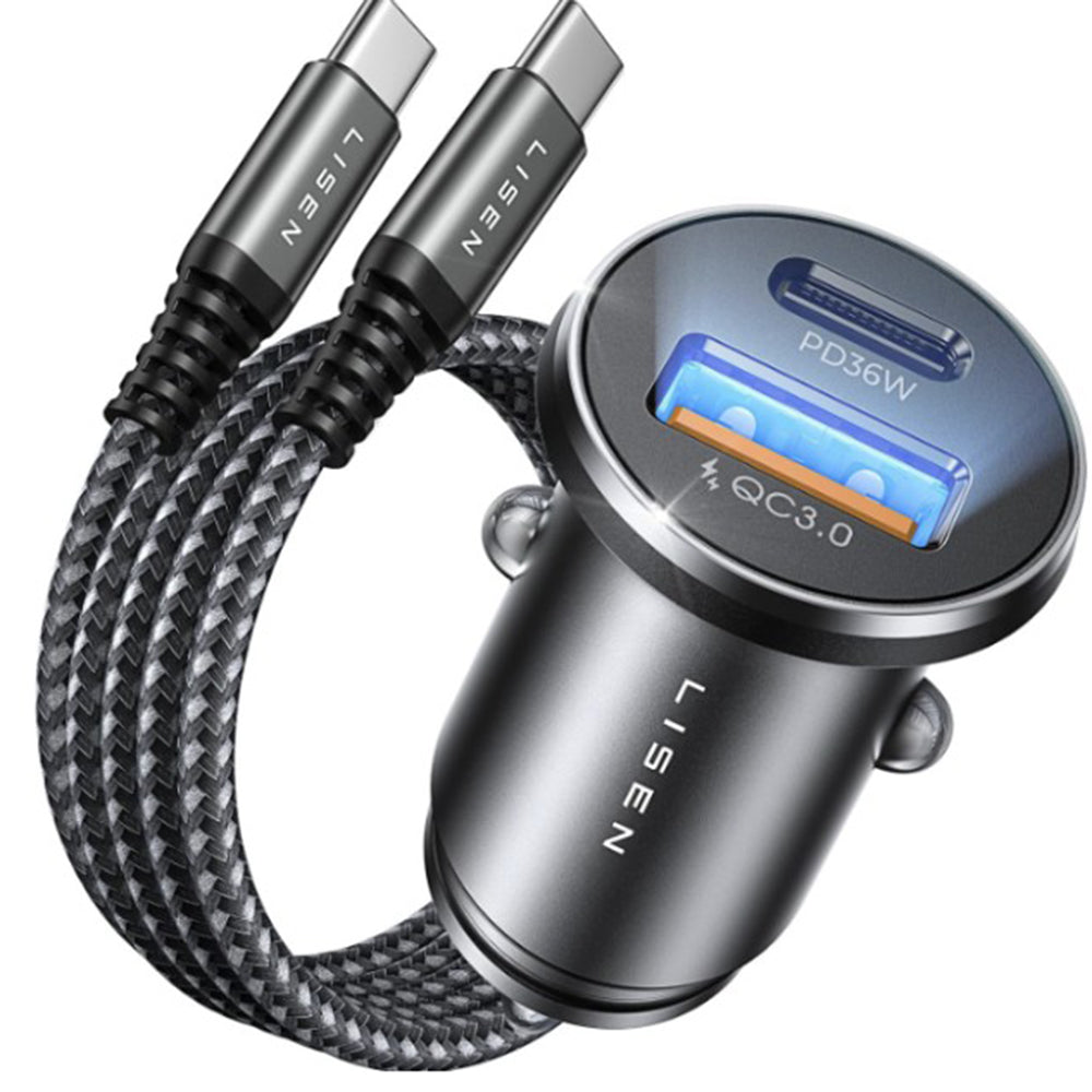 Incarcator Auto Cu Cablu USB-C Lisen, 51W, 3A, 1 x USB-A - 1 x USB-C, Negru Bleumarin YL0223080047