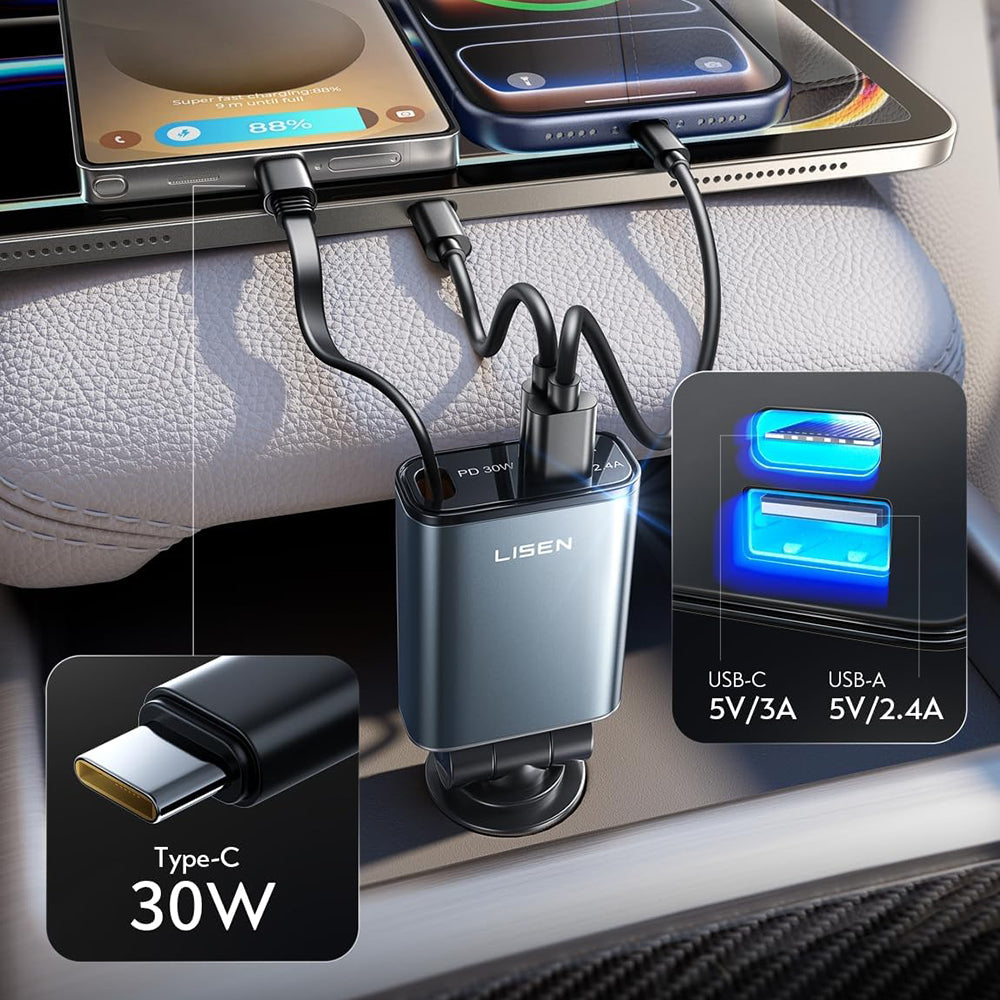 Incarcator Auto Cu Cablu USB-C Lisen, 57W, 3A, 1 x USB-A - 1 x USB-C, Negru YL0325010016