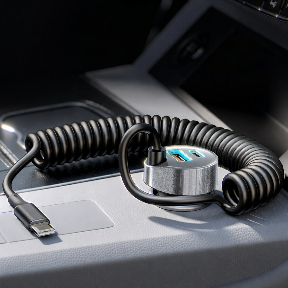 Incarcator Auto Cu Cablu USB-C Lisen, 90W, 3A, 1 x USB-A - 1 x USB-C, Negru YL0223120020