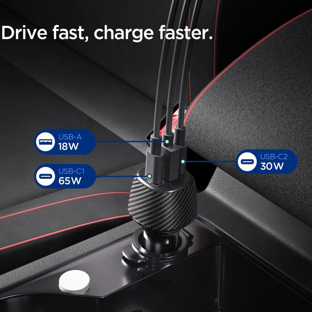 Incarcator Auto Cu Cablu USB-C Spigen EV1133, 113W, 3.25A, 1 x USB-A - 2 x USB-C, Negru