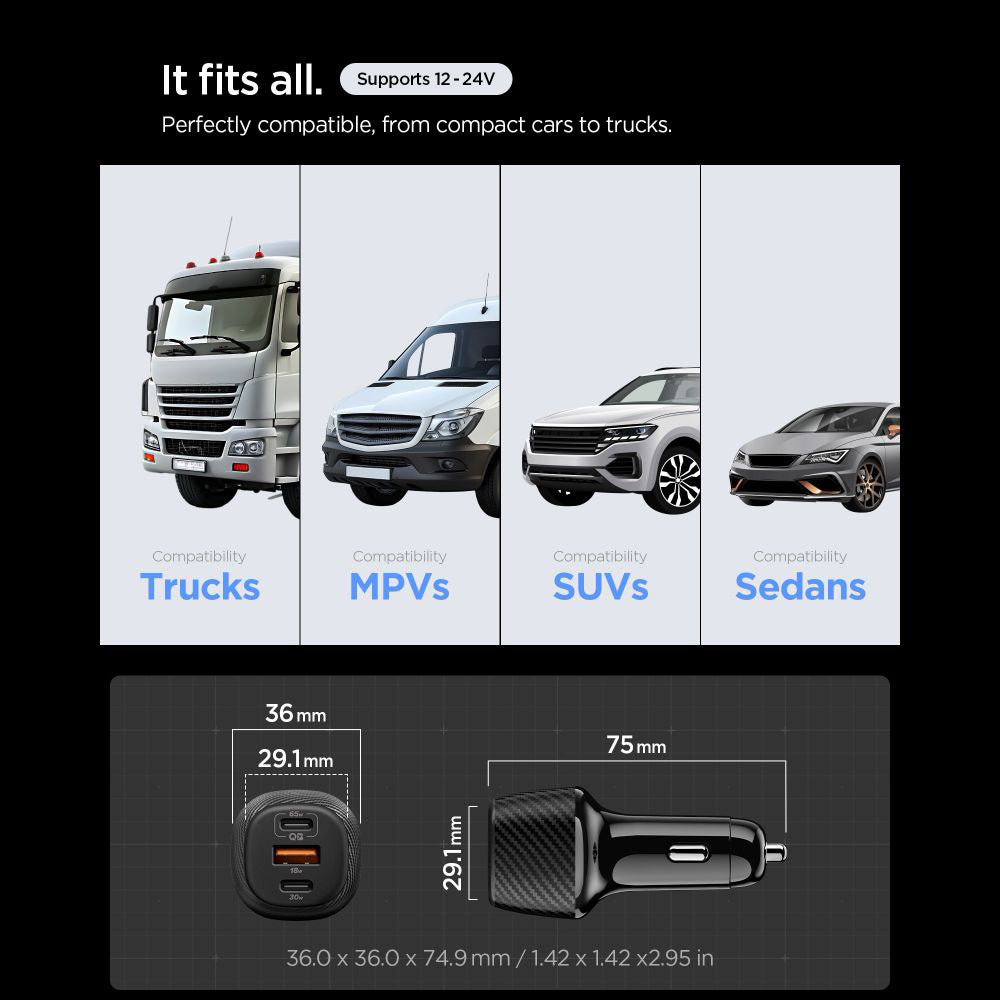 Incarcator Auto Cu Cablu USB-C Spigen EV1133, 113W, 3.25A, 1 x USB-A - 2 x USB-C, Negru