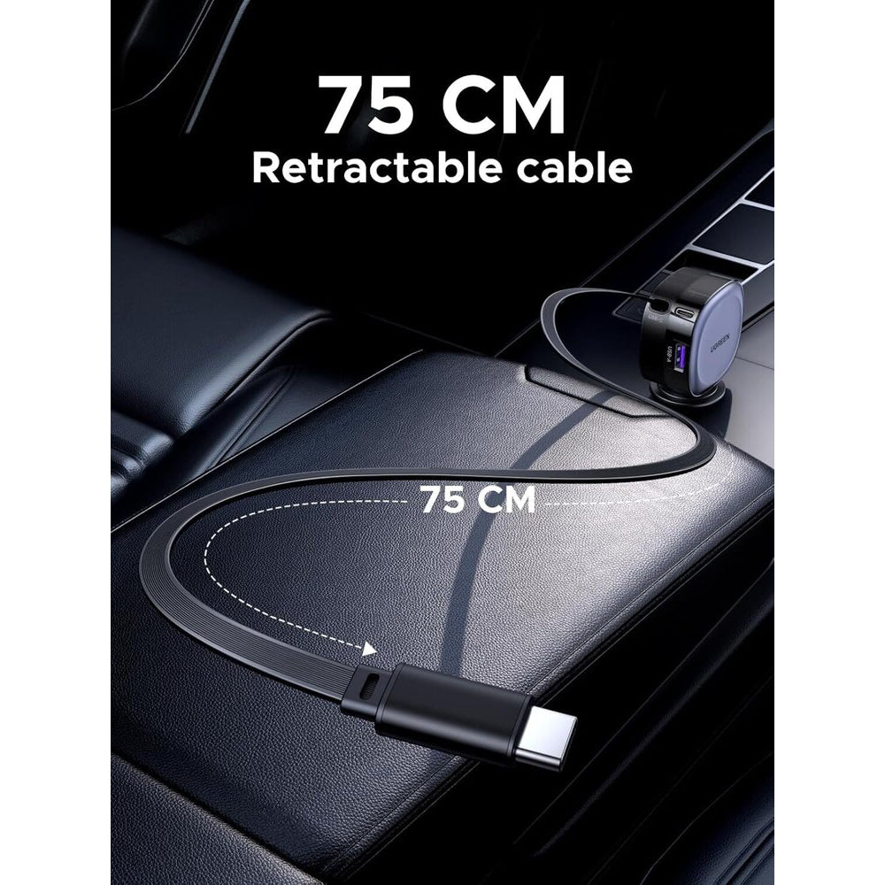 Incarcator Auto Cu Cablu USB-C UGREEN EC601, 75W, 3A, 1 x USB-A - 1 x USB-C, Gri
