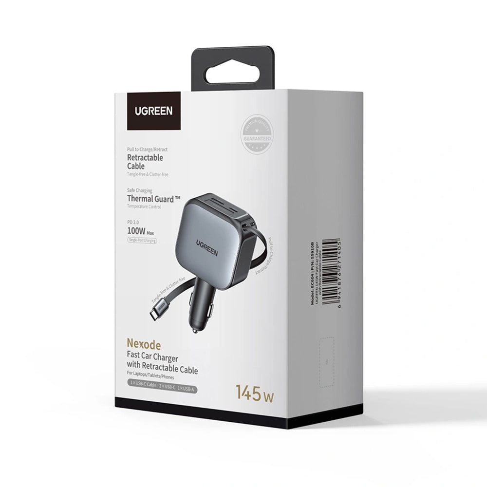 Incarcator Auto Cu Cablu USB-C UGREEN EC604 (55910B) Nexode, 145W, 1 x USB-A - 2 x USB-C, Negru