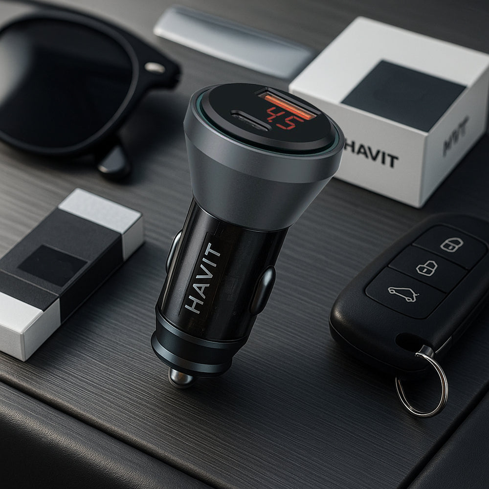 Incarcator Auto HAVIT CC2017, 45W, 3A, 1 x USB-A - 1 x USB-C, Negru Albastru