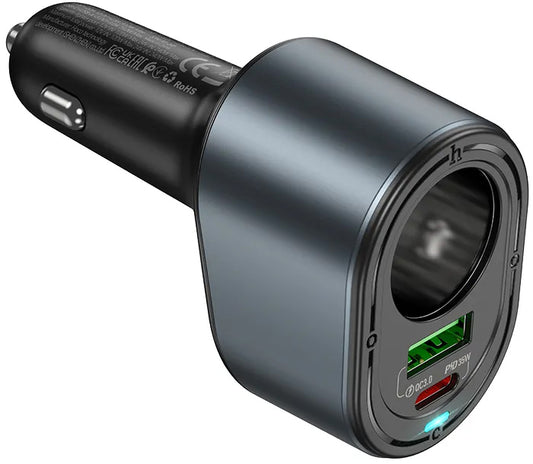 Incarcator Auto HOCO Z56, 35W, 3A, 1 x USB-A - 1 x USB-C - 1 x Extensie Bricheta, Negru
