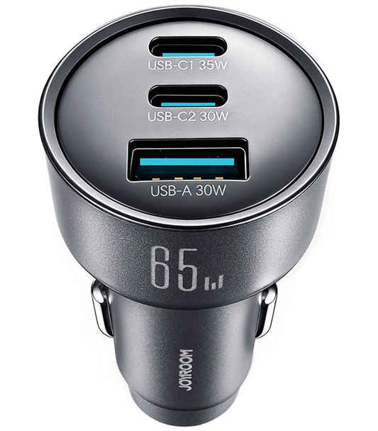 Incarcator Auto Joyroom JR-CCN19, 65W, 1 x USB-A - 2 x USB-C, Gri