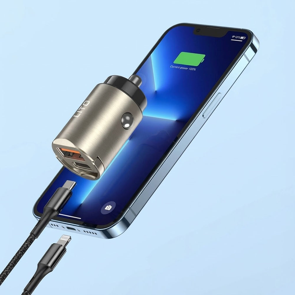 Incarcator Auto Lito IN-C03, 30W, 3A, 1 x USB-A - 1 x USB-C, Negru