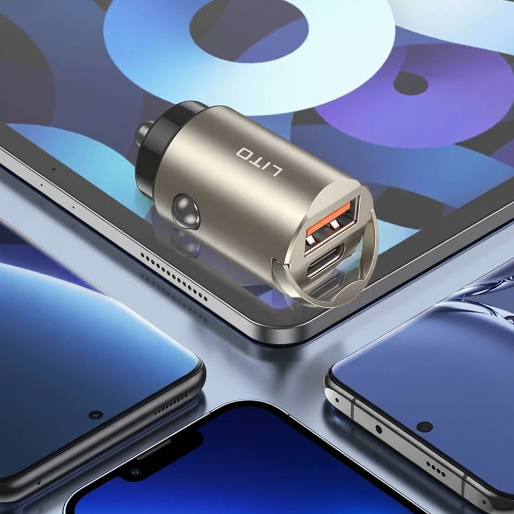 Incarcator Auto Lito IN-C03, 30W, 3A, 1 x USB-A - 1 x USB-C, Negru