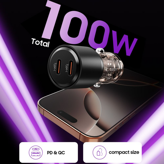 Incarcator Auto Tech-Protect CC03, 100W, 3.25A, 2 x USB-C, Negru