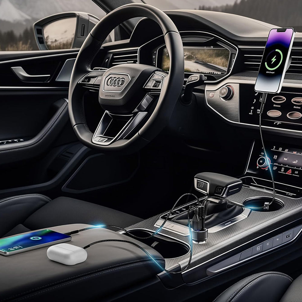 Incarcator Auto Techsuit C6 DriveBoost, 60W, 3A, 1 x USB-A - 2 x USB-C, Argintiu