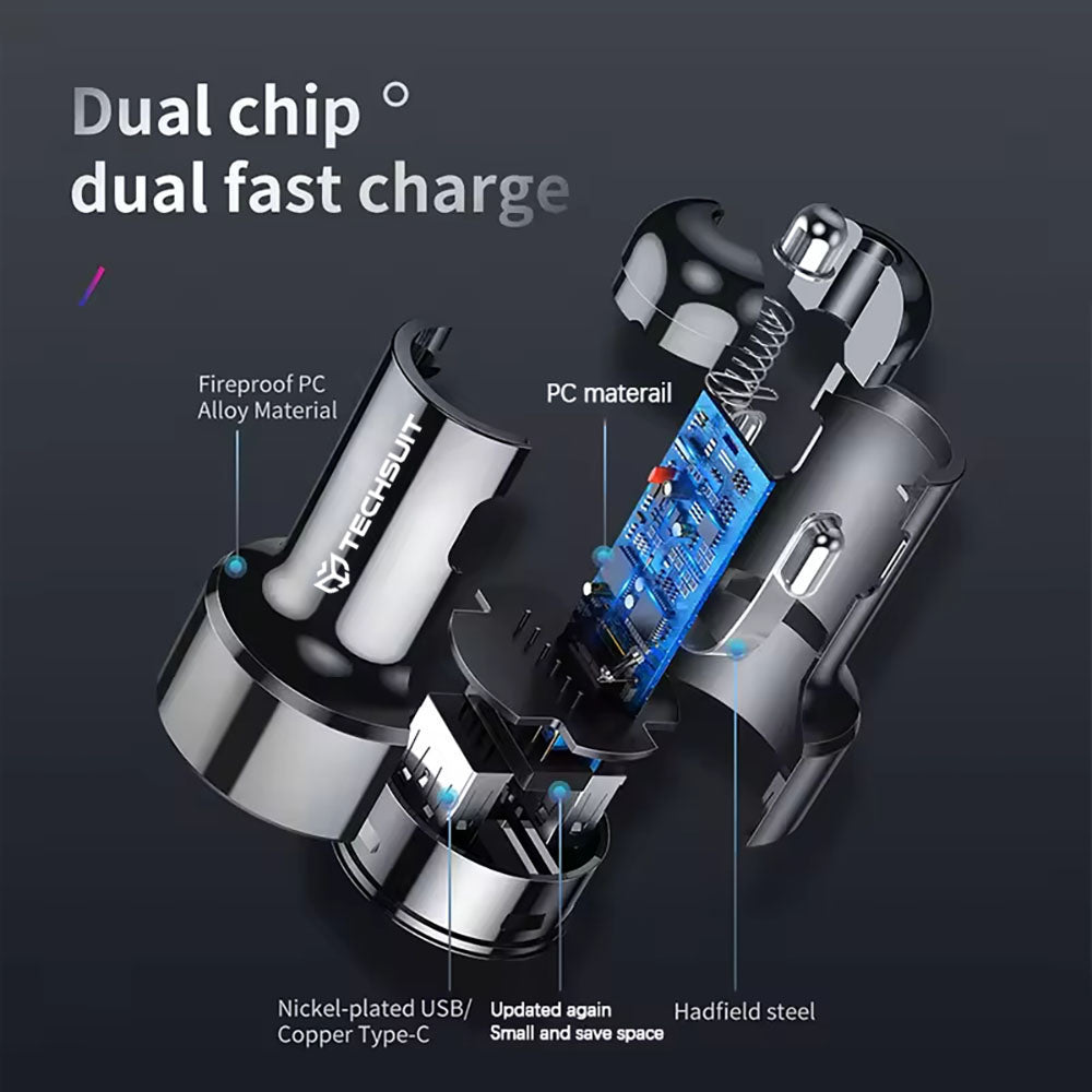 Incarcator Auto Techsuit TE-P31 Premium, 48W, 3A, 1 x USB-A - 1 x USB-C, Negru