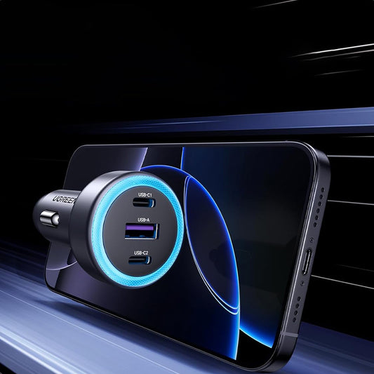 Incarcator Auto UGREEN EC307, 30W, 3A, 1 x USB-A - 2 x USB-C, Gri