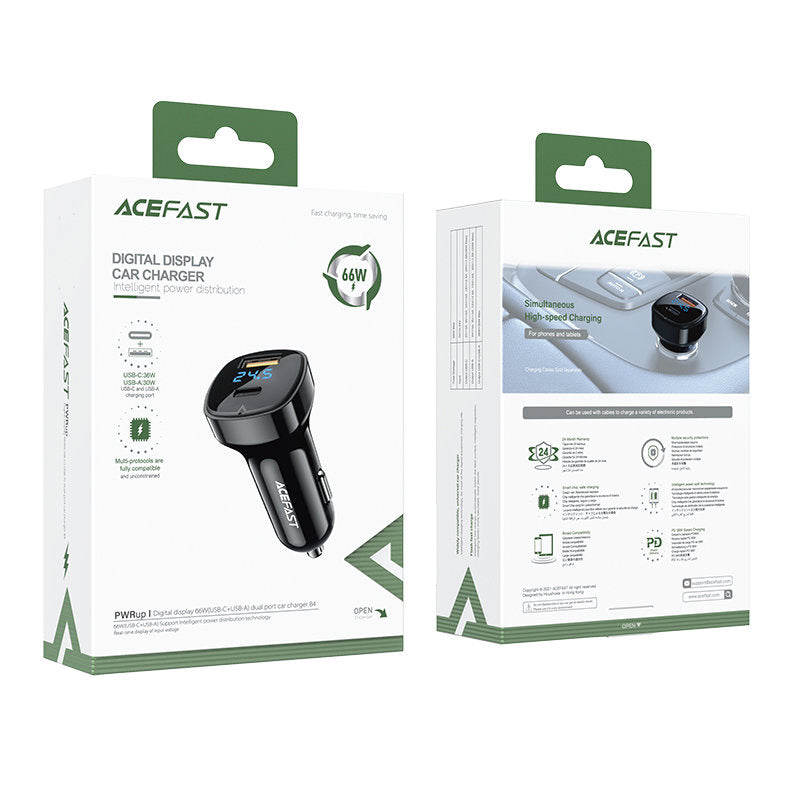Incarcator Auto Acefast B4, 66W, 3A, 1 x USB-A - 1 x USB-C, Negru