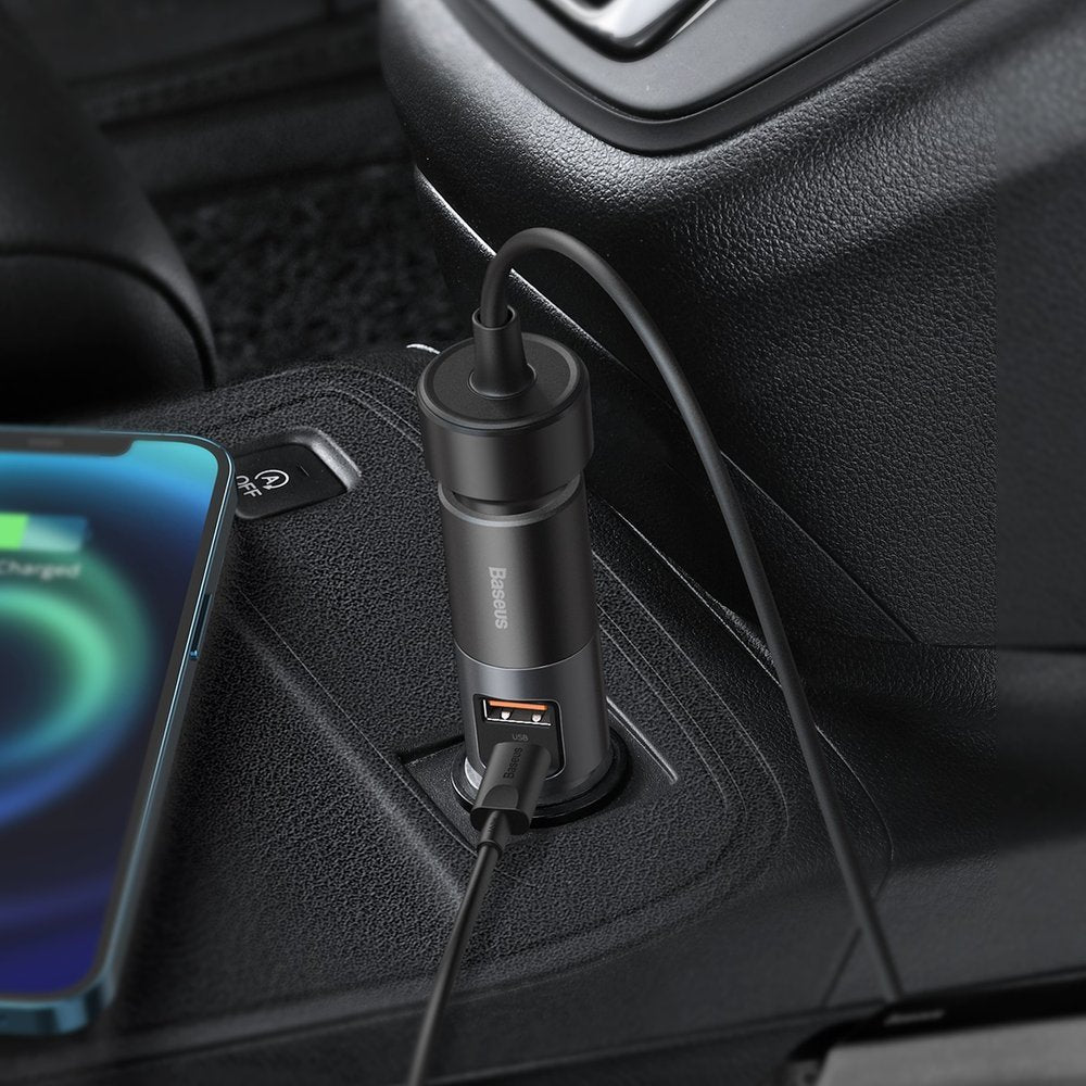 Incarcator Auto Baseus Share Together, 120W, 3A, 1 x USB-A - 1 x USB-C - 1 x Extensie Bricheta, Gri CCBT-C0G