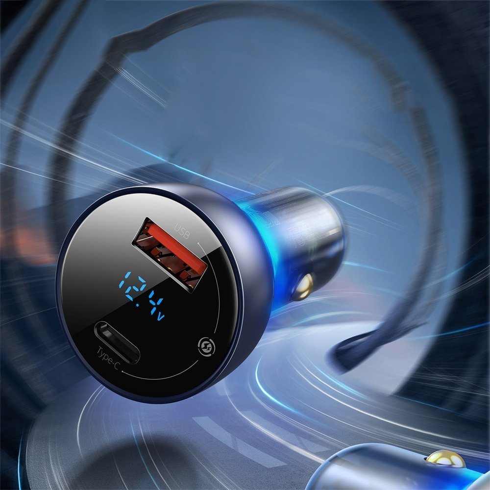 Incarcator Auto Baseus, 65W, 5A, 1 x USB-A - 1 x USB-C, Gri CCKX-C0A