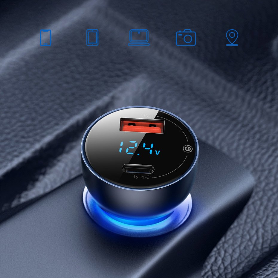 Incarcator Auto Baseus, 65W, 5A, 1 x USB-A - 1 x USB-C, Gri CCKX-C0A